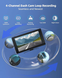4 Channel 1080p HD Backup Camera System with 10.2" Touchscreen Monitor, DVR Recording/Playback, Bluetooth, FM Radio & Media Player for Trucks, Semis, RVs, Trailers, Vans, SUVs, Cars