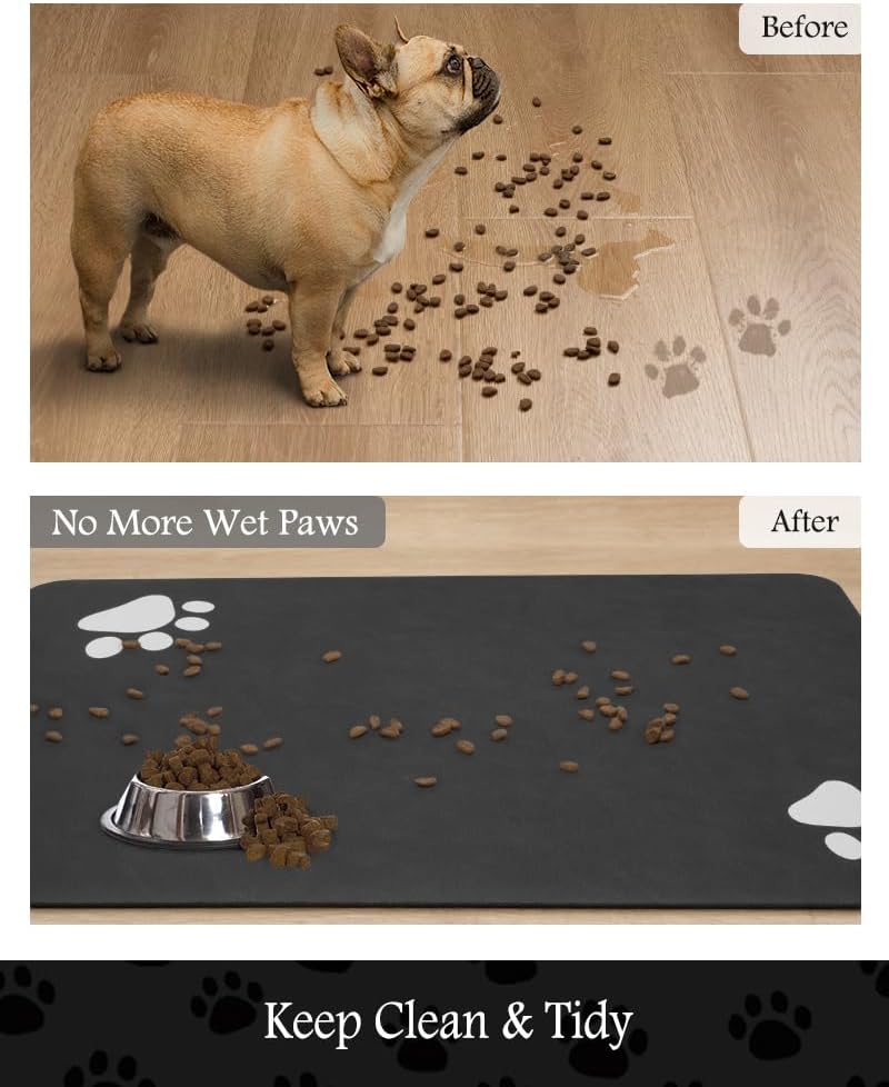 PADOOR Pet Feeding Mat-Absorbent Dog Mat for Food and Water Bowl-No - 16"x24" / Black - image 3