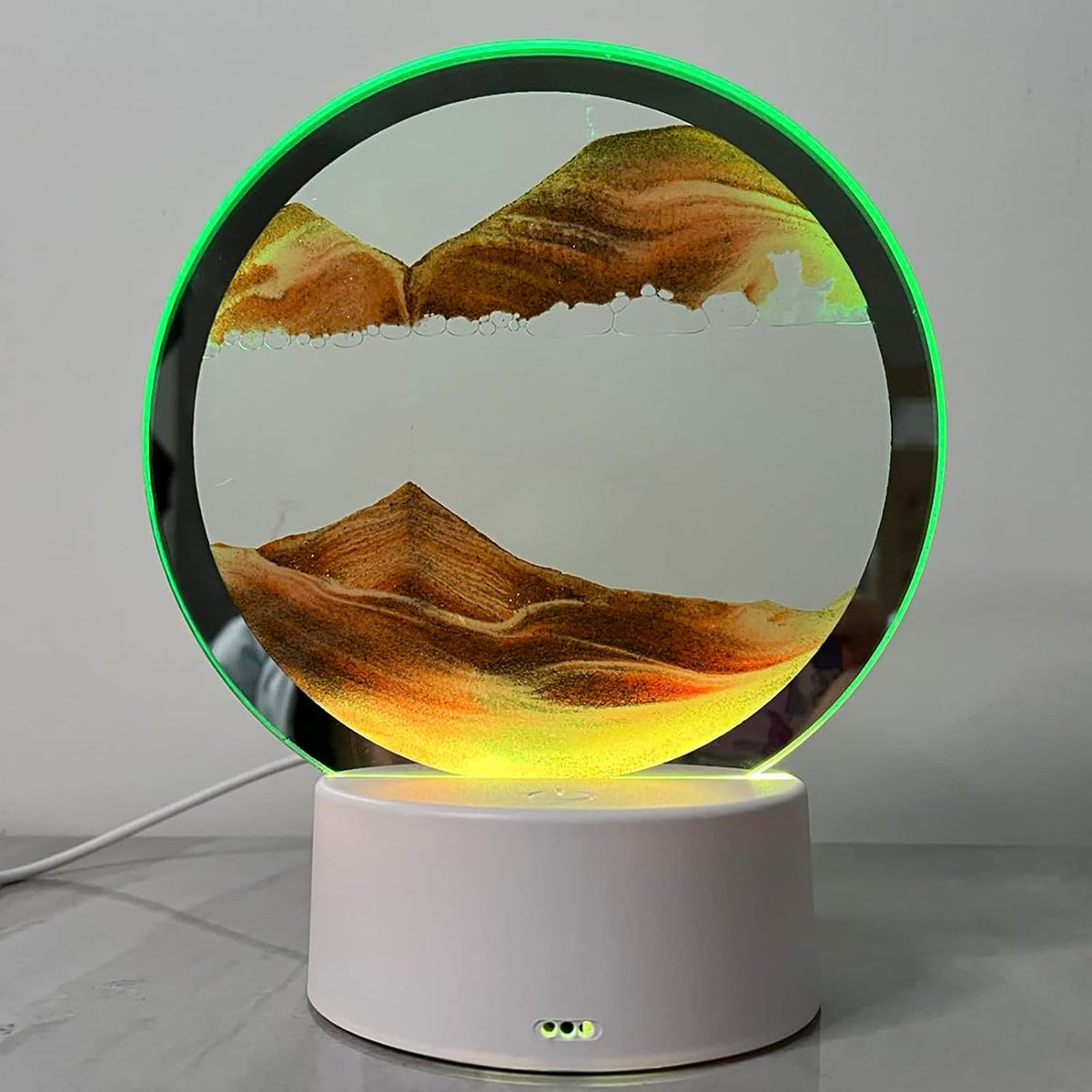rysnwsu Moving Sand Art Picture Round Glass 3D Deep Sea Sandscape - Orange / Button-Control
