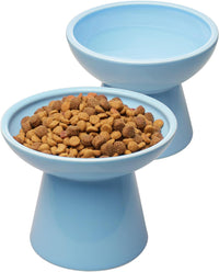 2-Pack Elevated Ceramic Cat Bowls Extra Wide for Food & Water – Essentials for Cats - Baby Blue
