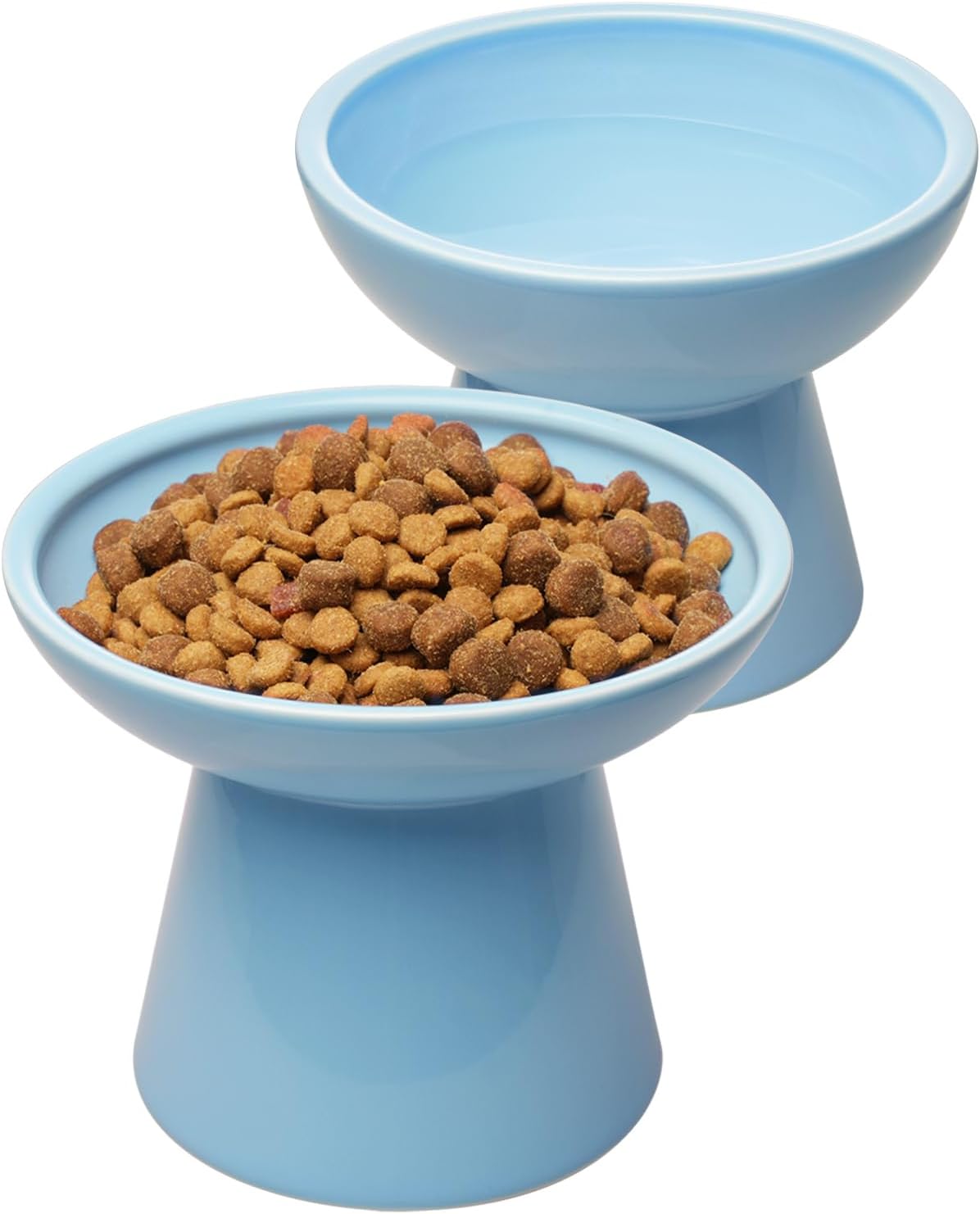 2-Pack Elevated Ceramic Cat Bowls Extra Wide for Food & Water – Essentials for Cats - Baby Blue
