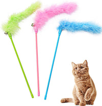 Cat Wand Toys, 3 PCS Interactive Feather Wands Colorful Cat Teaser Wand – Essentials for Cats - A