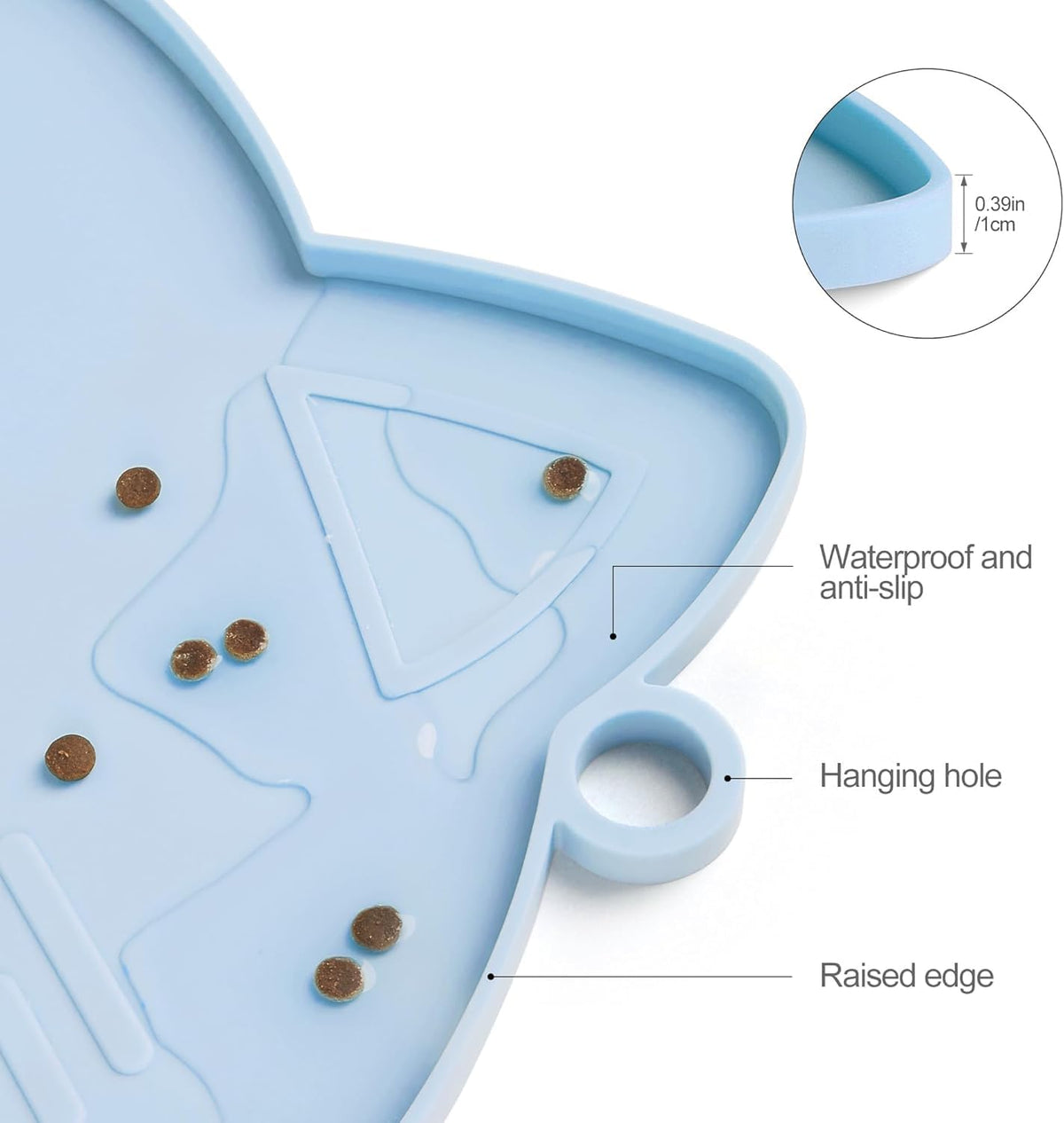 Coomazy Cat Food & Water Mat Thicker Non-Slip Silicone Mat - Blue / 15.8''L x 9''W - image 3