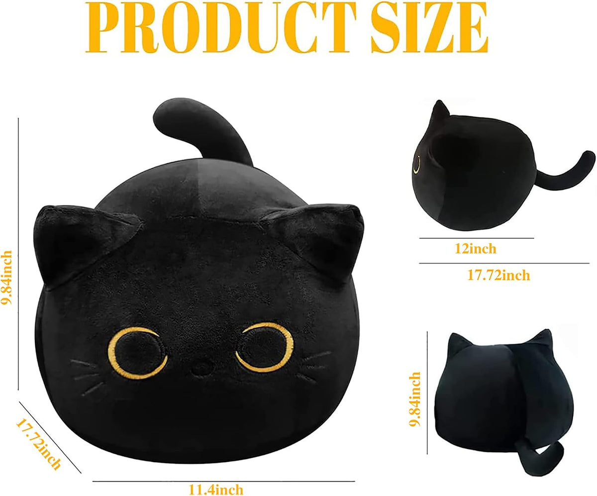 CHNBF soft black cat plush toy pillow stuffed animal with a round face - view 2