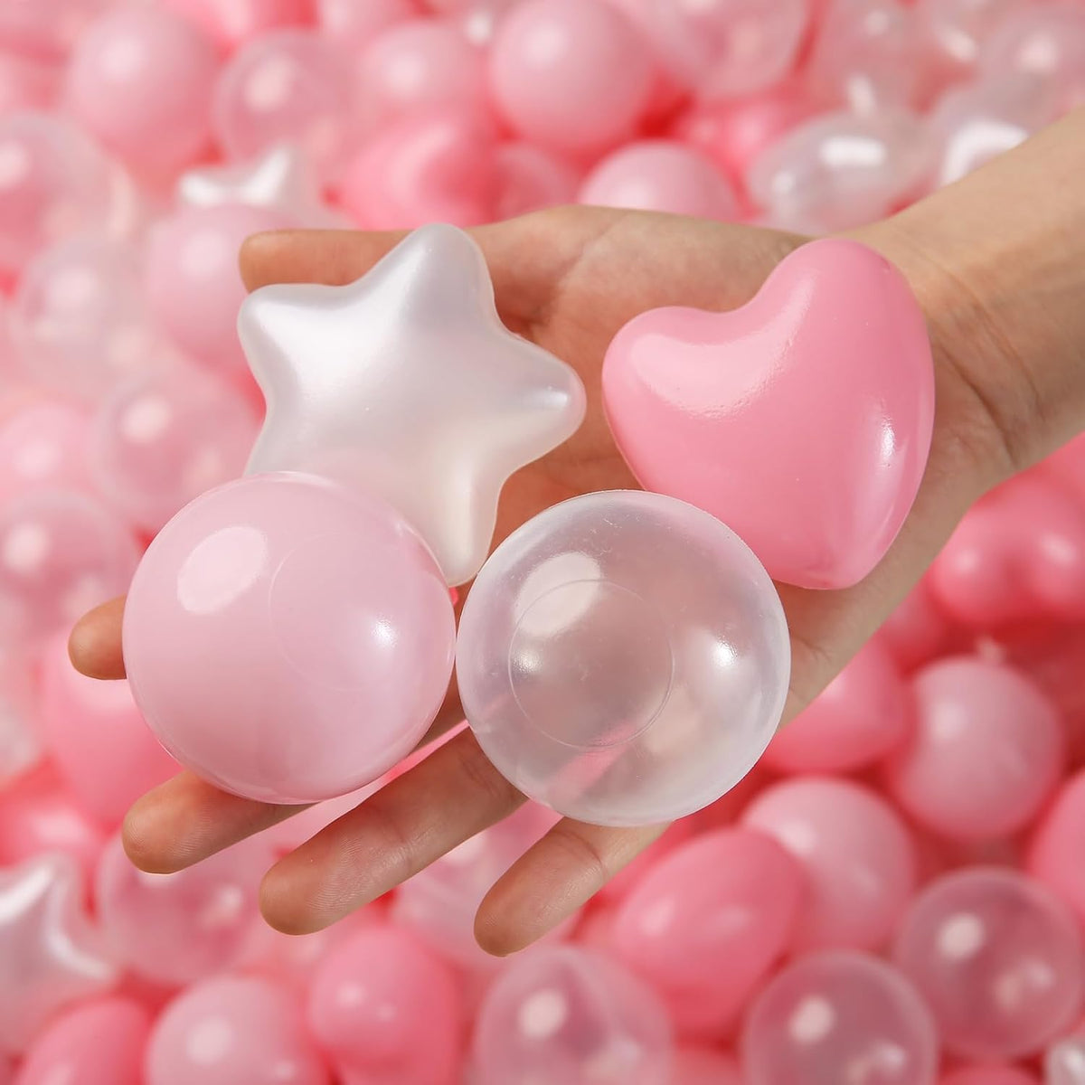 TRENDPLAY Ball Pit Balls Star and Heart Shapes for Toddlers - Pink Light Pink Pearl White / 200