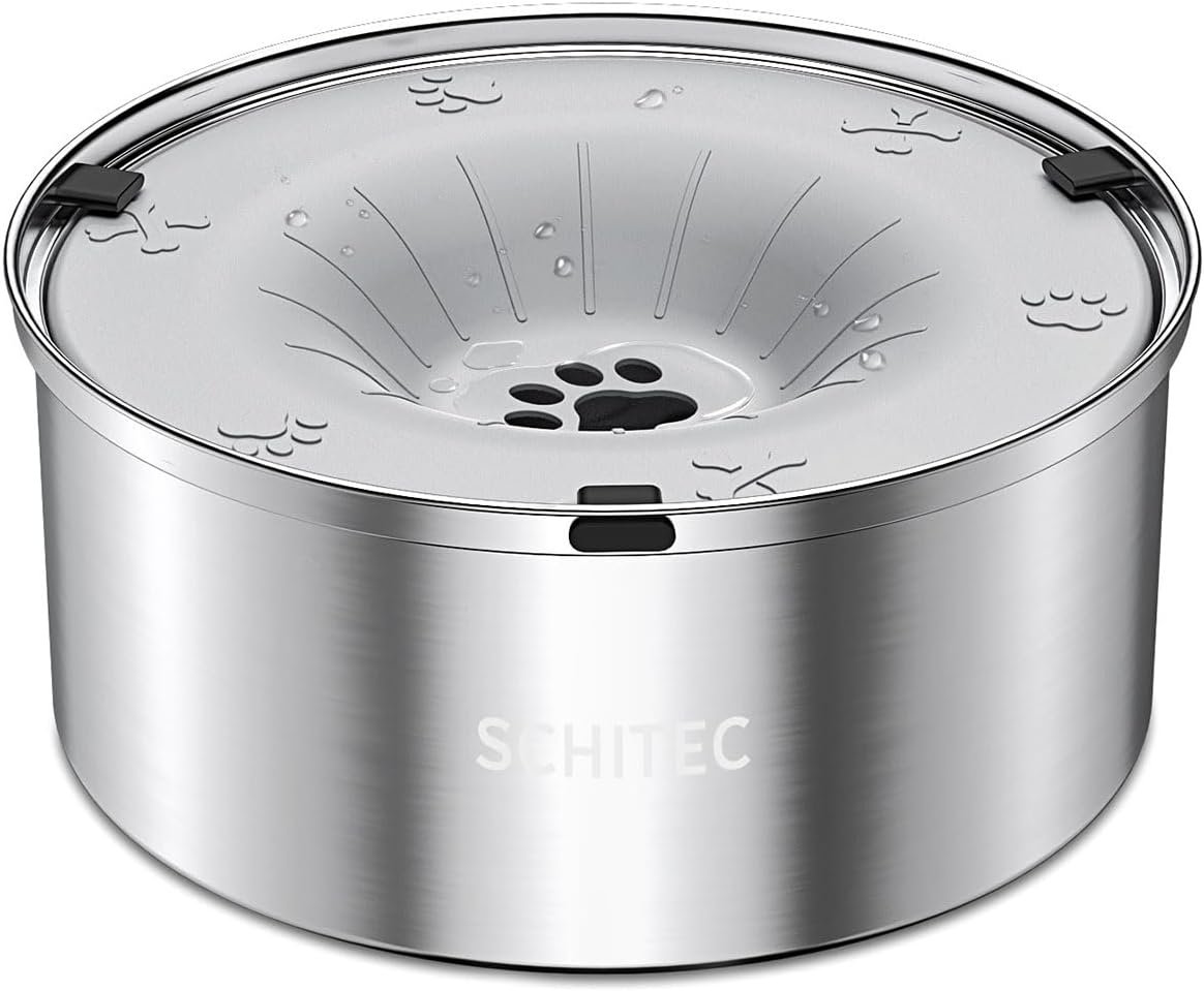 SCHITEC Dog Water Bowl No Spill - 1.2L Light Gray