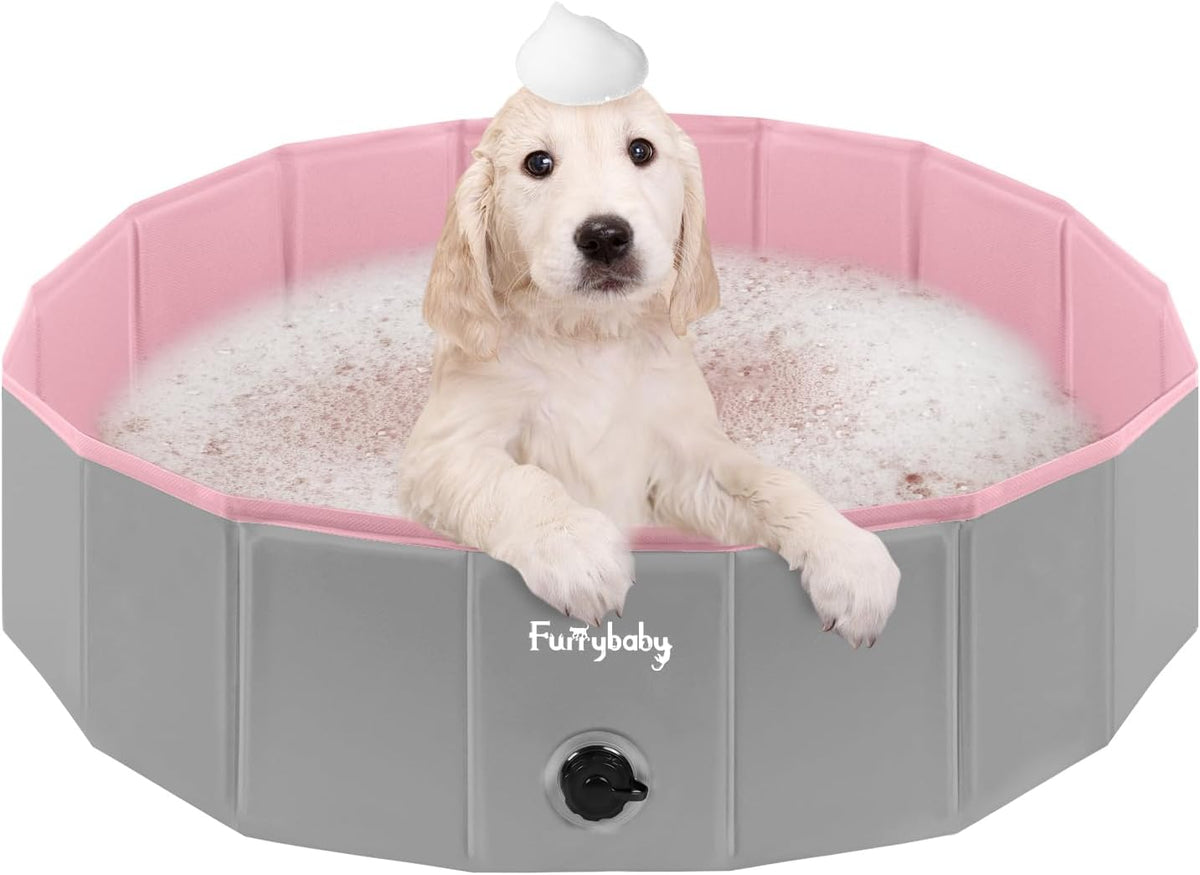 Furrybaby Foldable Dog Pool Non-Slip Hard Bath Tub Indoor Outdoor - 32*9inch / Grey,pink