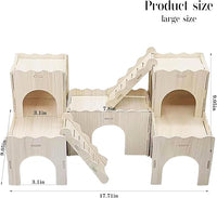 Large Wooden Hamster House Castle with Double Decker,Large Hamster, Wooden Hamster Houses,Dwarf Hamster Habitat Hideout with Climbing Ladder,Large Guinea Pig Castle Detachable Hideouts(c)
