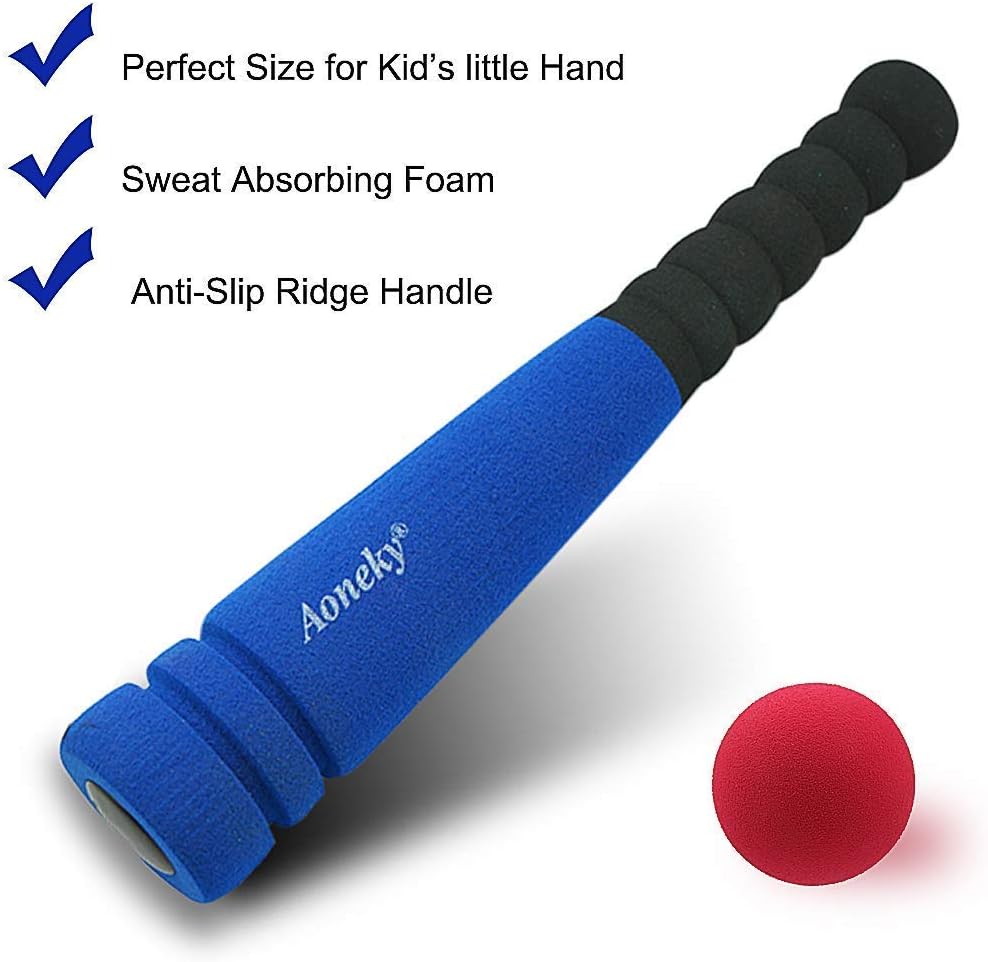 Aoneky 11.8 Inch Mini Foam Baseball Bat and Ball Set for Toddlers 1-3 - 1 Blue Bat and 1 Red Ball - image 2