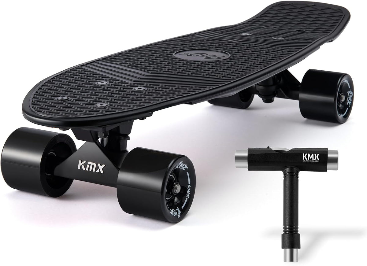 KMX Classic Retro Mini Cruiser Skateboard 22" & 27" for Boys Girls - Black+ / 22"