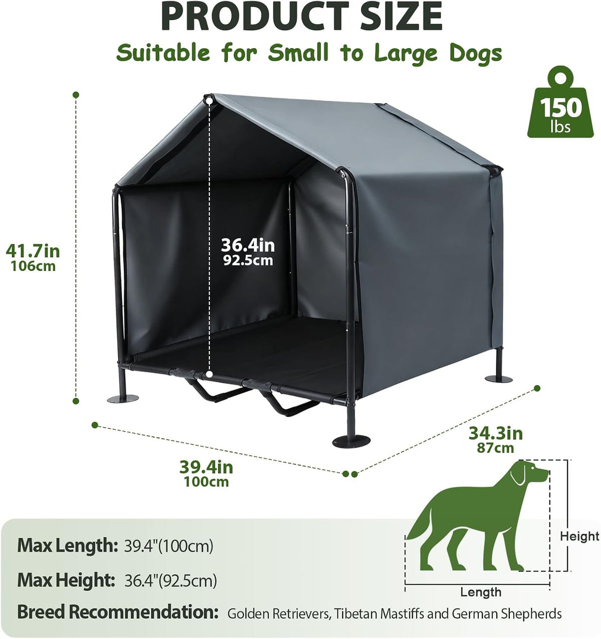 Large Dog Shade Shelter for Outside - Grey / Medium - image 2