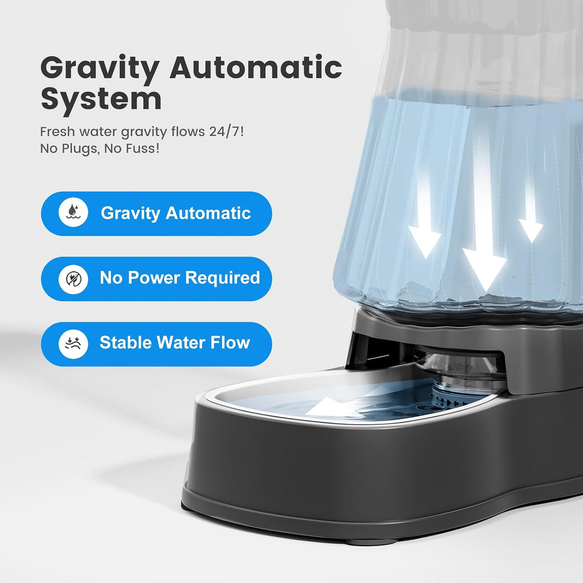 Automatic Dog Water Dispenser, Stainless Steel Bowls Feeder - Black / 1.6 Gallon - image 2