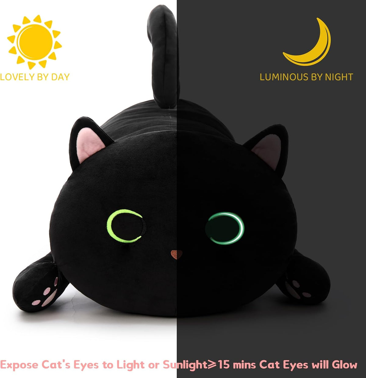 MaoGoLan 44 inch black cat plush body pillow with yellow eyes - view 15