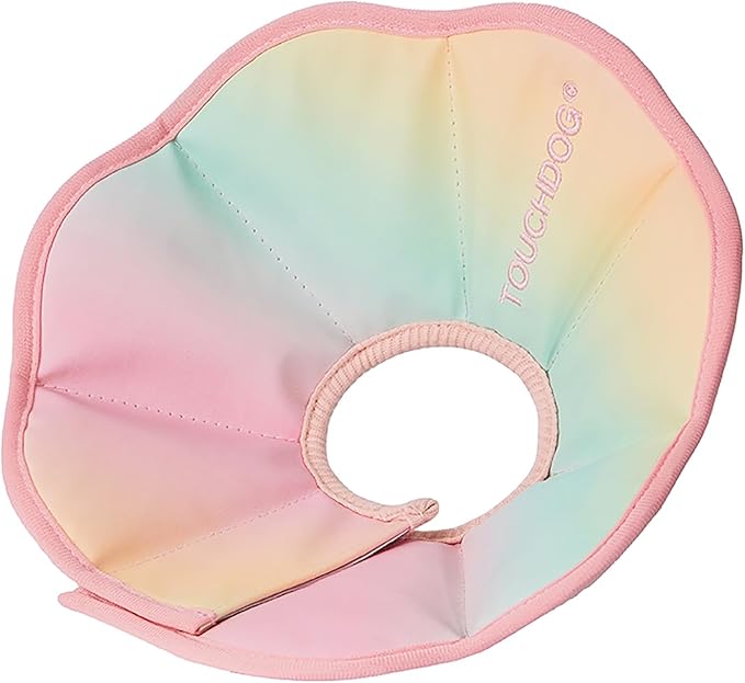 Touchdog Foldable Dog Cone Collar for Cats & Dogs - Adjustable Soft Recovery Collar with Waterproof PU Coating, Lightweight Design, 24.5cm/9.6in Wide Barrier (Pink Gradient Color, S)
