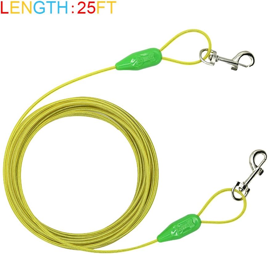 30ft Reflective Tie-Out Cable for Heavy Dogs Up to – Essentials for Dogs - 35lbs25ft / Green & Yellow - image 2