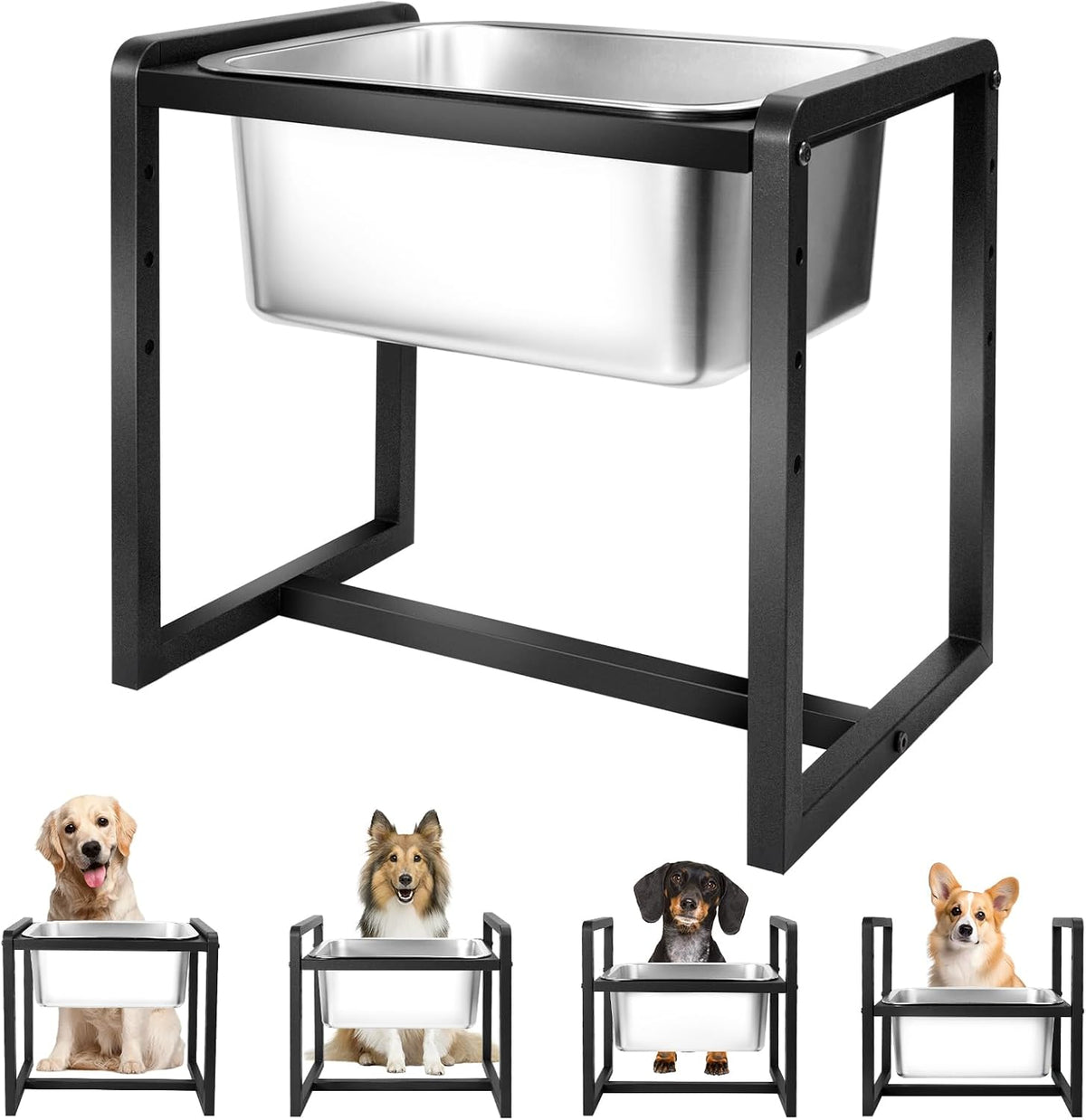 Adjustable Height Elevated Large Dog Water Bowls with Stainless Steel - 2GLLON