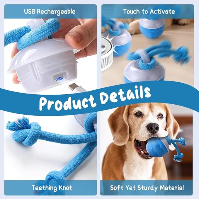 2026 New Interactive Pet Toy Ball, Smart Interactive Toy Ball for Cats & Dogs, Electric Rolling Pet Toy Ball, Rechargeable Interactive Cat Toys for Bored Indoor Cats Kittens to Keep Busy (Blue)