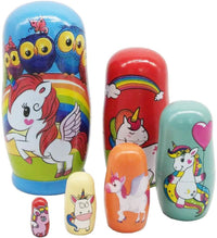 Konrisa set of six hand painted wooden unicorn nesting dolls - view 4