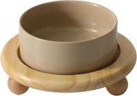 Cat Bowls Set of Two, 5.1” Ceramic Cat Food Bowls - Greige / Bowl+Tray - 6.1"