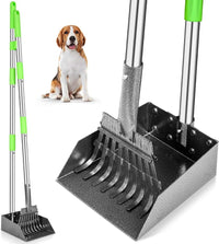 Pooper Scooper, Dog Pooper Scooper Long Handle Stainless Metal Tray and Rake for Medium Small Dogs - 1. Rake + Tray