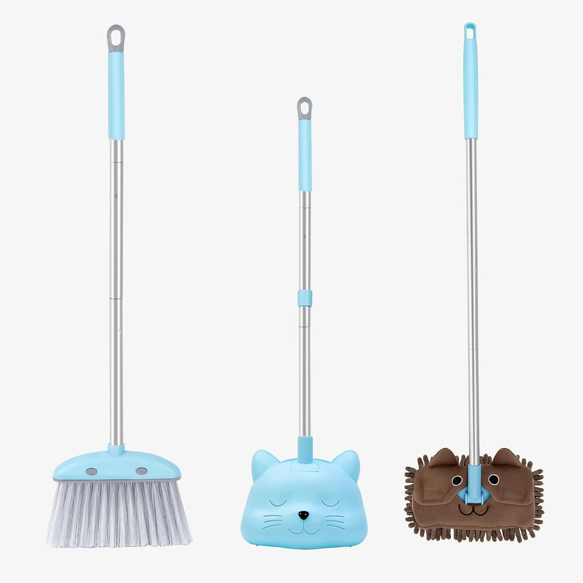 Bluocean 28 inch blue kids mini broom and dustpan with cartoon cats - view 2