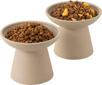 2-Pack Elevated Ceramic Cat Bowls Extra Wide for Food & Water – Essentials for Cats - Pottery Clay-2 Food Bowl