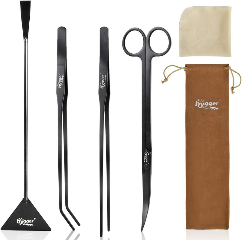 hygger Long Stainless Steel Premium Aquarium Tools - Black
