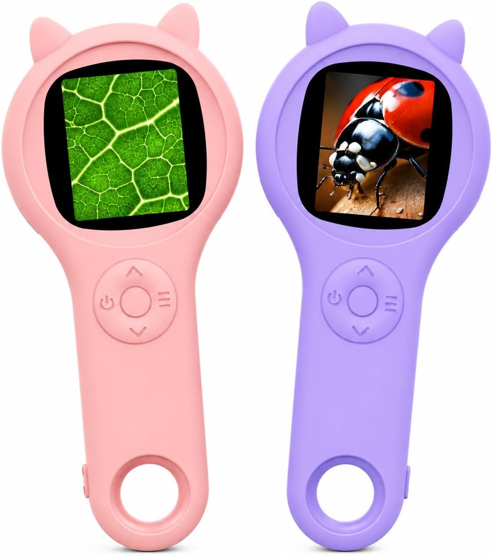 Kids Microscope, 500X Digital Magnifying Glass, Explore STEM Toy - Pink and Purple / 2 Pcs