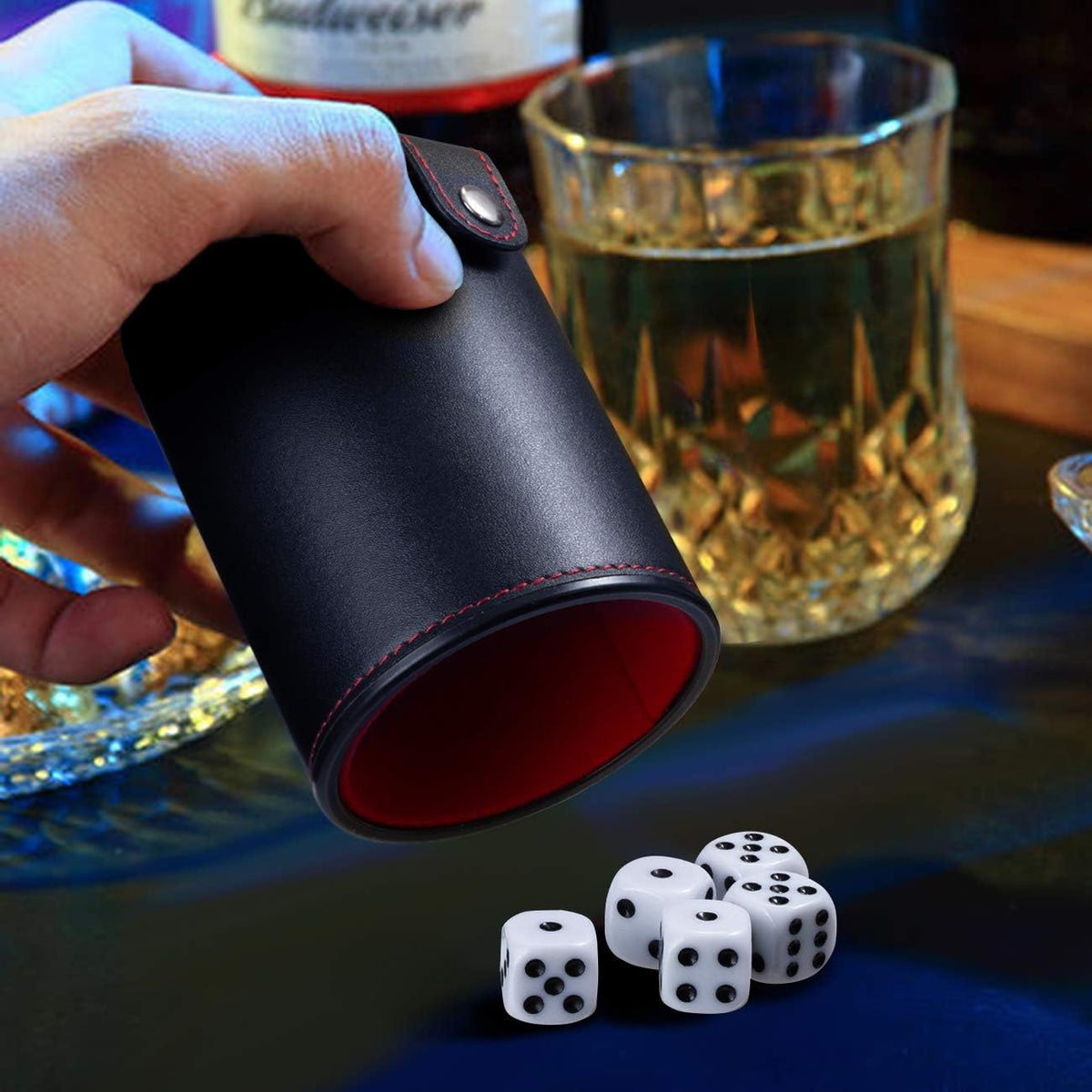 GWHOLE leather dice cup with soft lining and 10 transparent 16mm dice - view 6