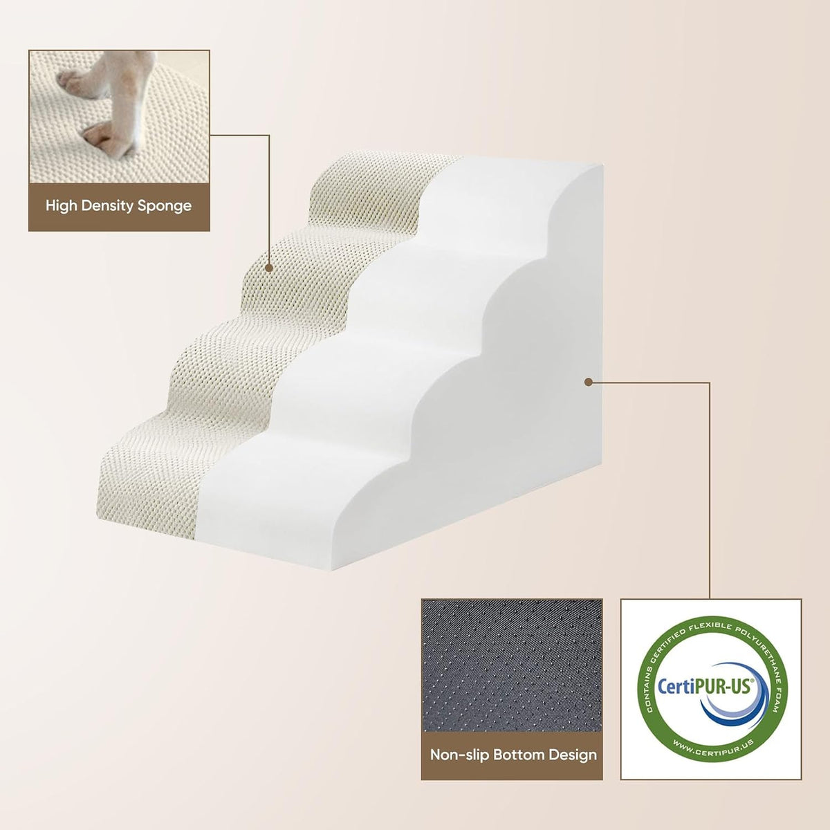 PAWSCRAT 4-Step Pet Stairs for High Beds & Sofas - Beige / 3-step 15.7"H - image 2