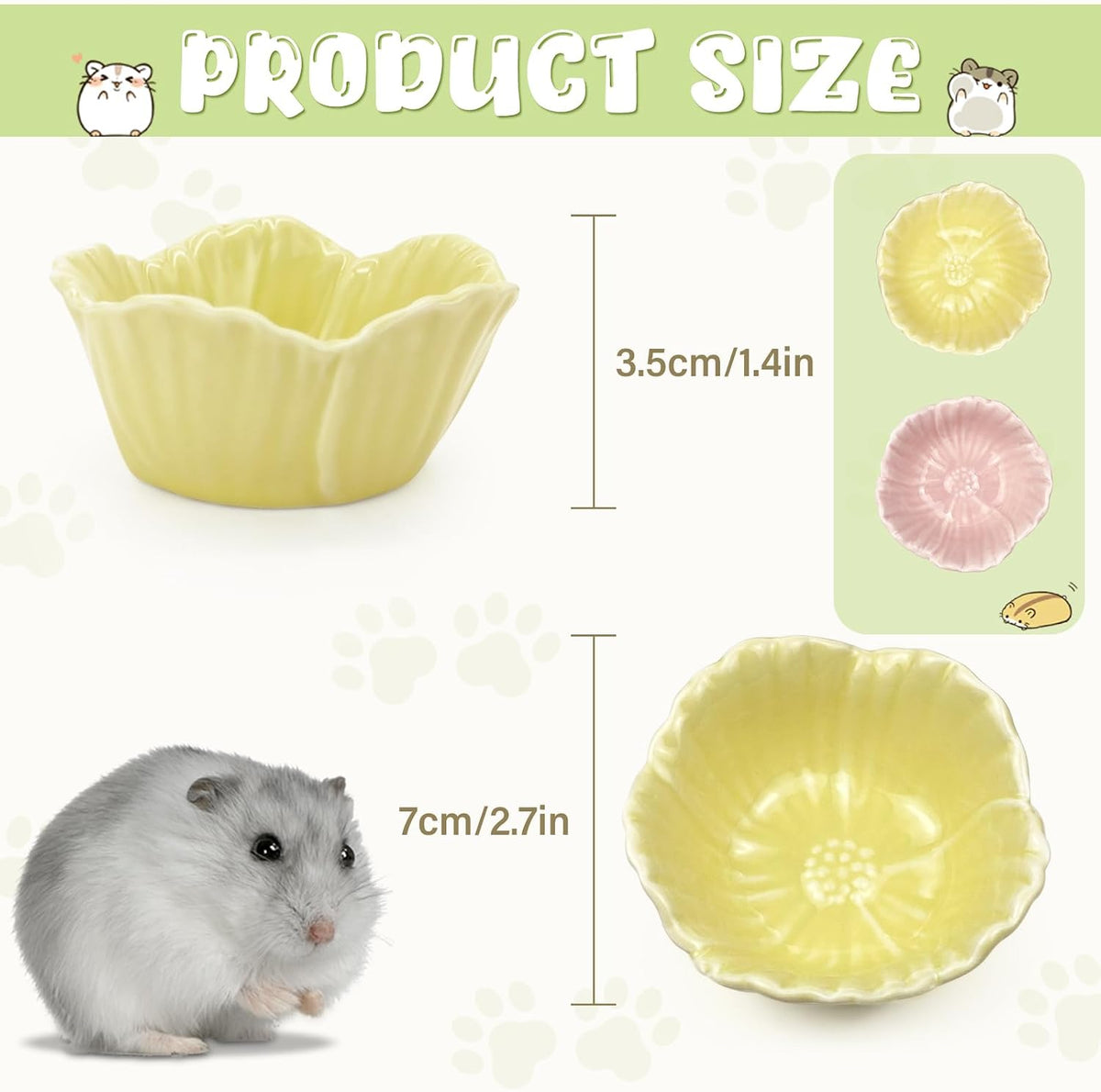 Small Ceramic Pet Hamster Bowl - s,2pcs / Yellow+Green - image 3