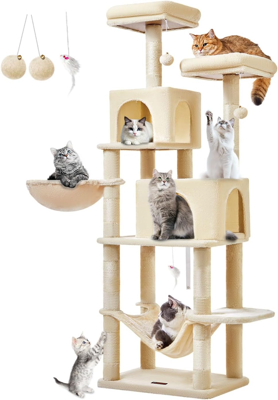 Taoqimiao Cat Tree, 67 in Tall Cat Tower with 2 Plush Cat Condos – Essentials for Cats - 67 inches / Beige