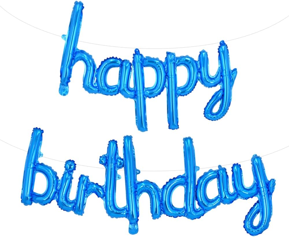 TONIFUL 16 Inch Black Happy Birthday Balloons Banner Decorations - Cursive Blue