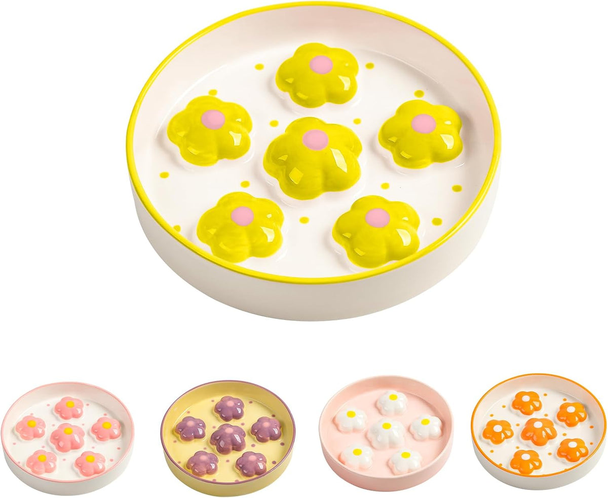 Ceramic Slow Feeder Cat Bowl, 6.3" Whisker Friendly Anti-Vomit - Yellow