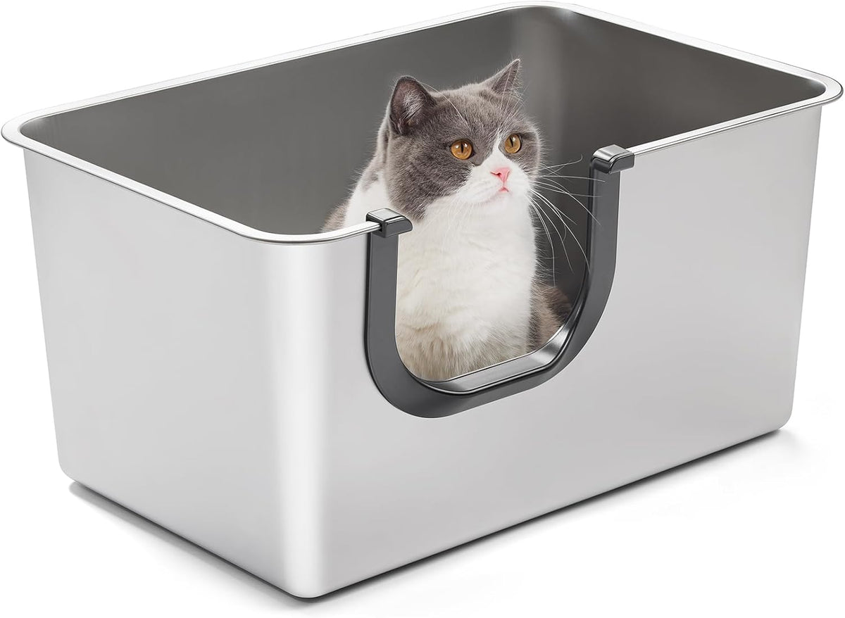 Yangbaga XXL High Sided Stainless Steel Litter Box for Cats – Daily Care for Cats