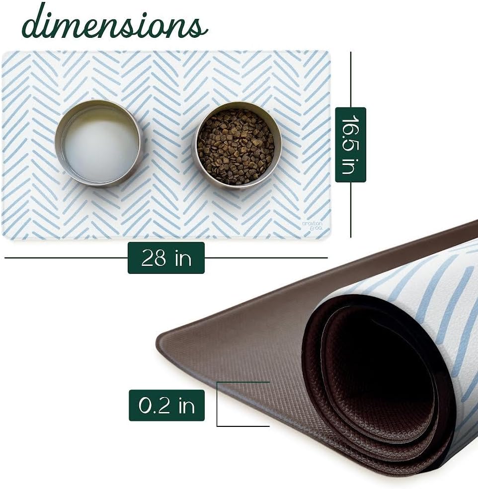 CROXTON & CO. Non-Slip Faux Leather Pet Feeding Mat for Dog Bowls - Herringbone - image 2