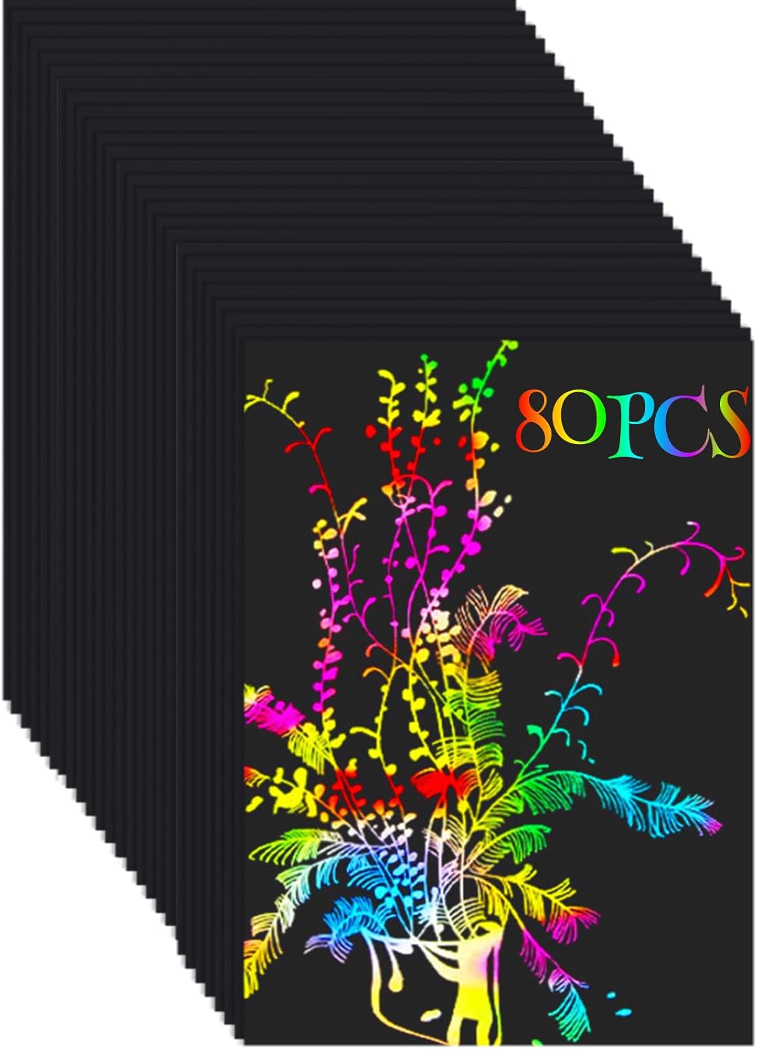 Cityrosy 100 Pcs Scratch Art Paper Rainbow Sets Arts and Crafts - Rainbow（S-80pcs）