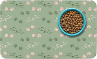 Patterned Cat & Dog Bowl Mat for Food and Water - Small (12" x 20") / Light Green-catpaw