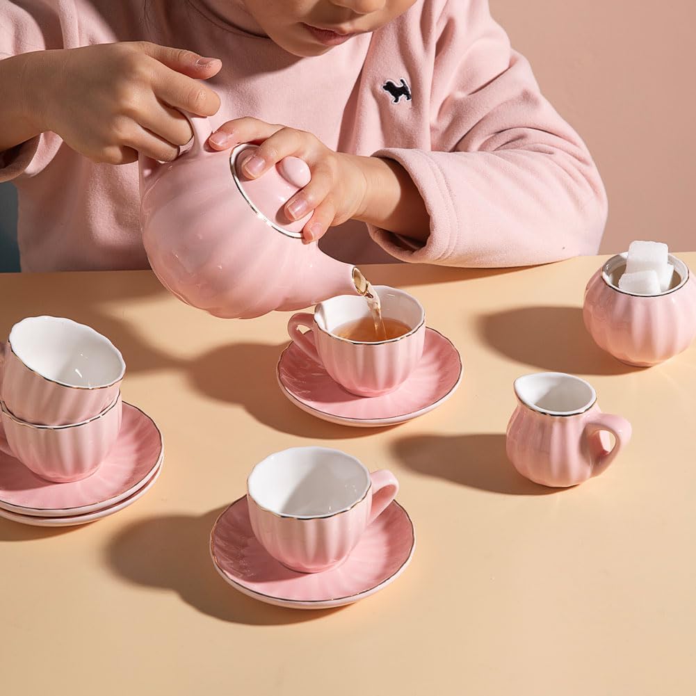 Sweejar porcelain tea set for little girls in pumpkin shape with teapot, cups and saucers - view 19