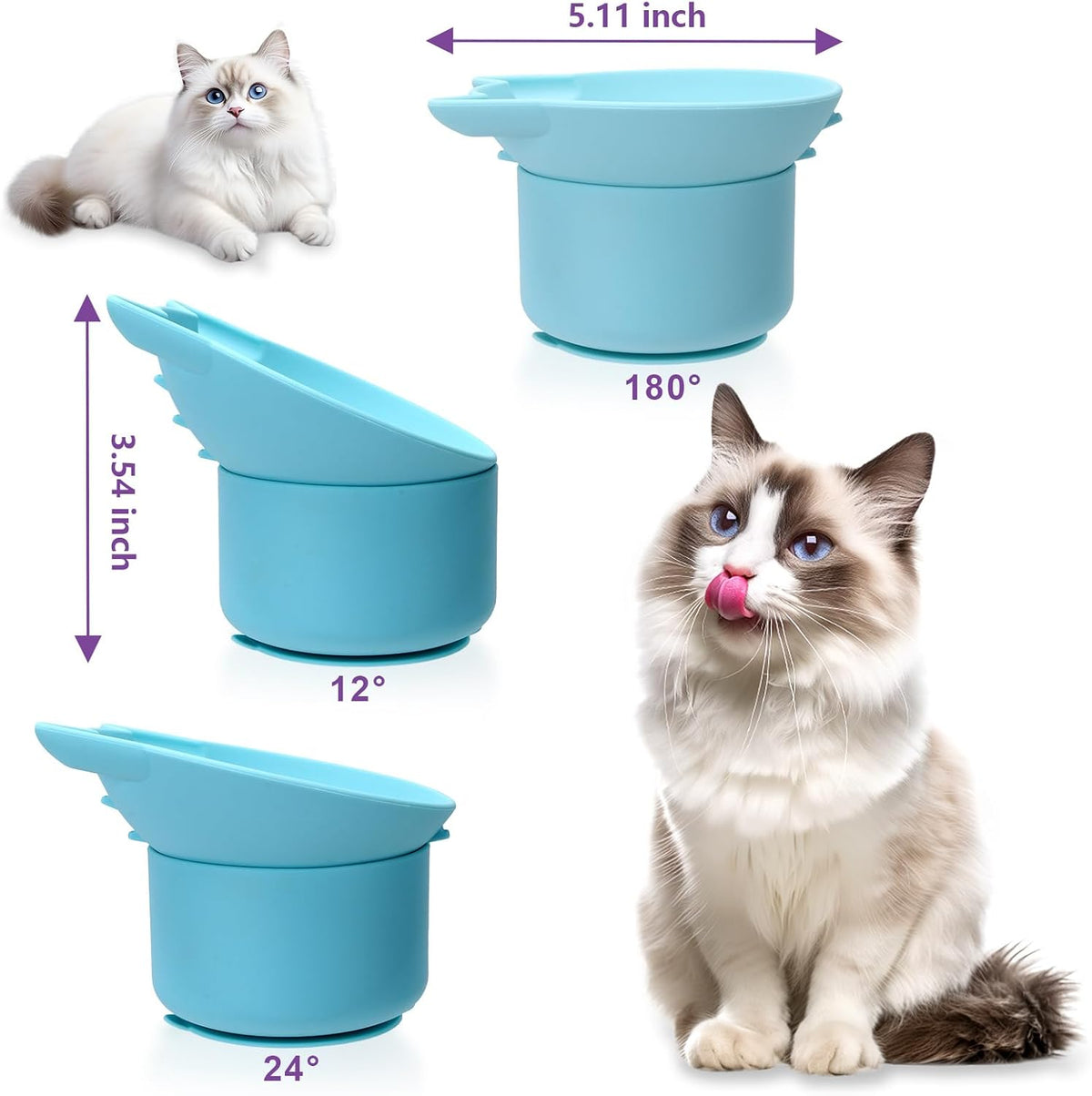 Silicone Cat Slow Feeder, Elevated Slow Feeder Bowl Tilt Design - Blue - image 2