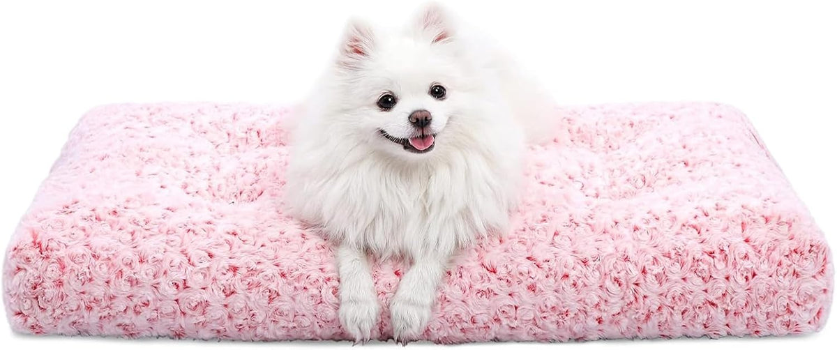 KSIIA Washable Dog Bed Medium Size Dog Crate Bed Plush Pet Mat - Pink / 29.0"L x 21.0"W x 3.0"Th