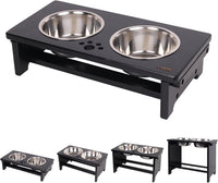 HTB Elevated Dog Bowls,Raised Dog Bowl Stand with 2 Stainless Steel Bowls,Elevated Raised Dog Bowls - small-4“tall,21 Oz bowl / Black