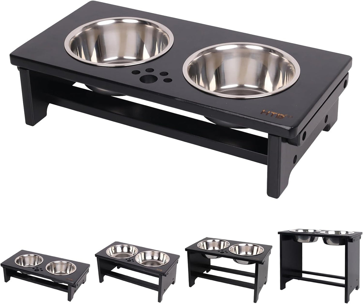 HTB Elevated Dog Bowls,Raised Dog Bowl Stand with 2 Stainless Steel Bowls,Elevated Raised Dog Bowls - small-4“tall,21 Oz bowl / Black
