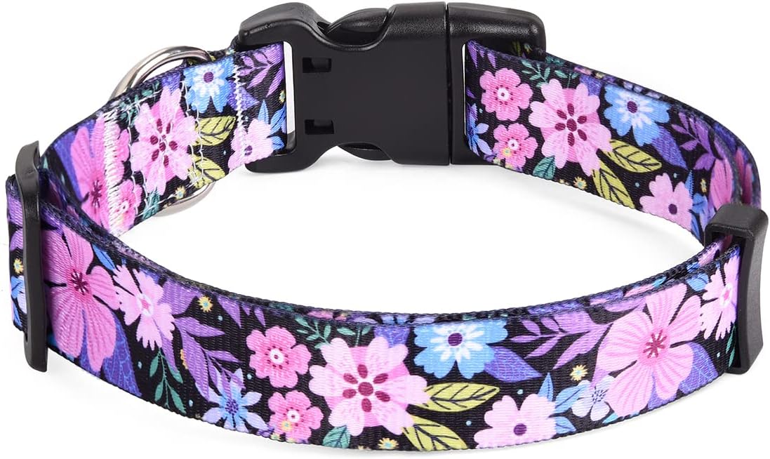 Mihqy Dog Collar for Medium Dogs, Fashion Design, M - M (Neck 12.9-21.6", Width 3/4") / Floral Pink - image 2