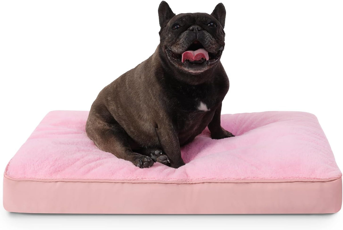 Large Plush Dog Bed for Crate with Washable Cover, 35x22 - 29.0"L x 18.0"W x 3.0"Th / Pink