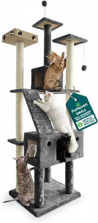 FurHaven 69.3" Tall Cat Scratching Post Tower for Indoor Cats - Cat Tower / Double Decker Playground (Gray)