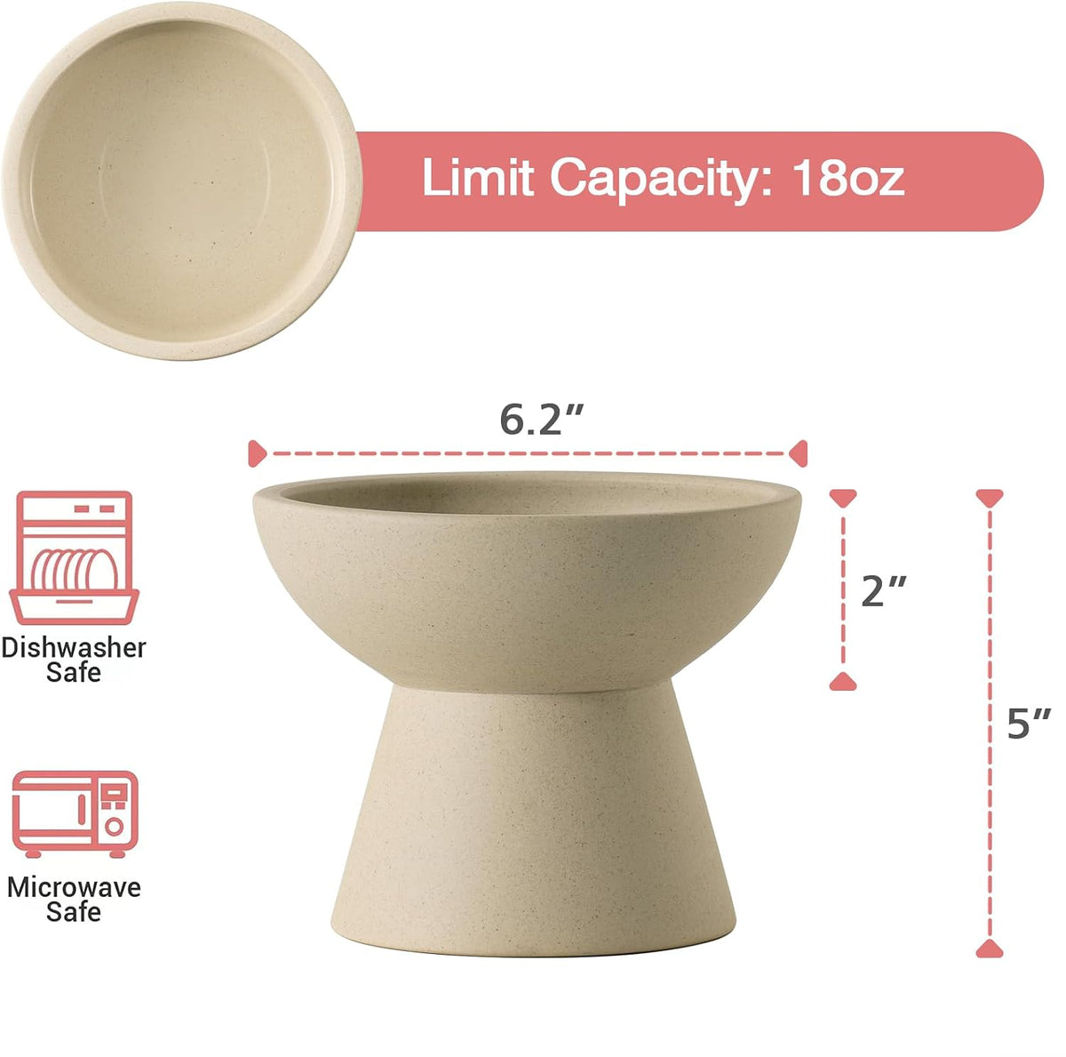 Extra Wide Elevated Ceramic 6.2" Shallow Cat Food Bowl – Essentials for Cats - Pottery Clay-Deeper - image 2