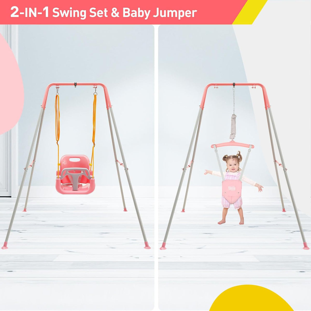 FUNLIO 2 in 1 Baby Jumper and Swing with 4 Sandbags - Pink - image 2