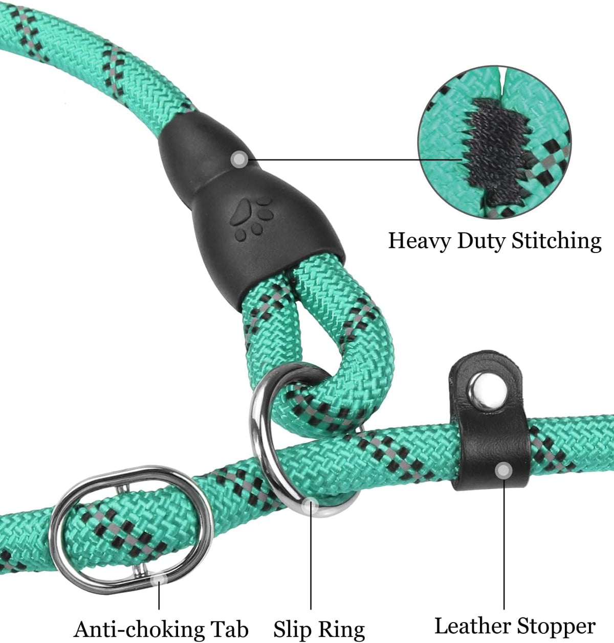 Slip Lead for Dogs, No Pull Training Leash, Padded Handle – Essentials for Dogs - L-1/2"x6'(110-250lbs) / Turquoise - image 4