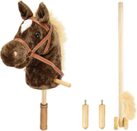 Morytale stick hobby horse, light brown plush pony with reins and wooden wheels - view 2
